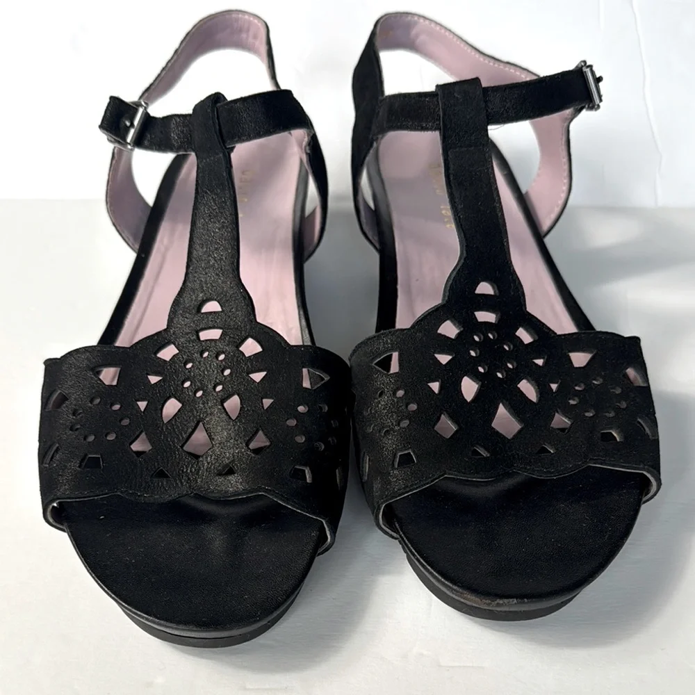 DAVID TATE Oda Shimmer Womens Black Open Toe Wedge Slingback Sandal Size 10.5WW